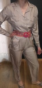 VTG Silk Button Up Collared Jumpsuit & Aztec Belt